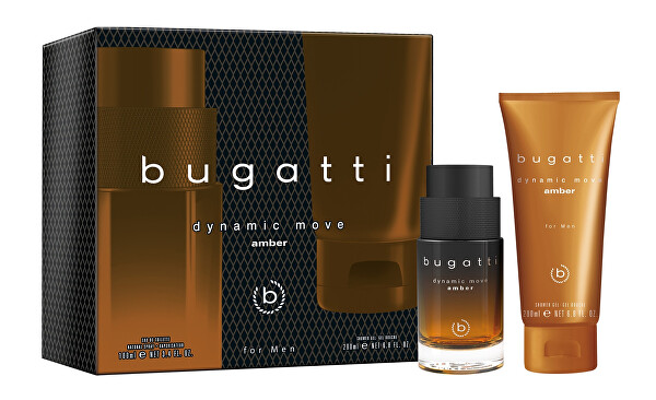 Bugatti Dynamic Move Amber toaletní voda 100 ml + sprchový gel 200 ml, dárková sada pro muže